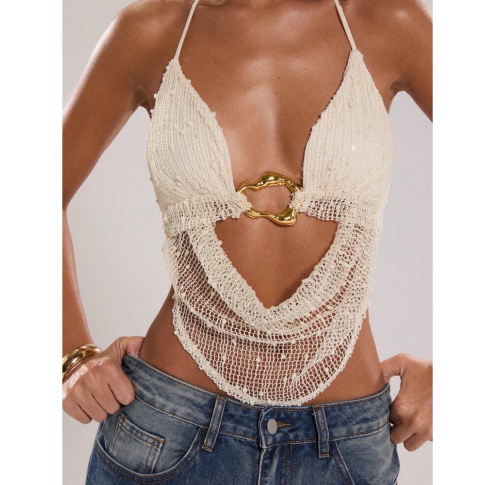 Bohemian Beach Boho Cutout Backless Asymmetrical Halter Top